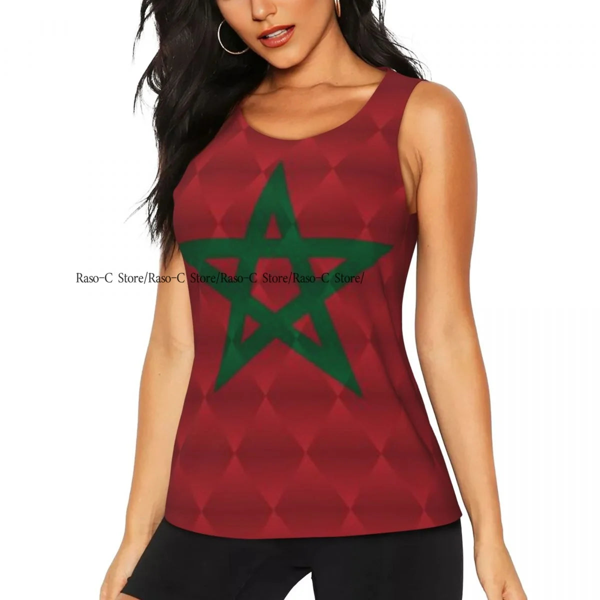 Women Casual Sport Yoga Vest Morocco Flag With Traditional Moorish Quick Dry Running T-shirt Workout Gym Sleeveles Tank Top
