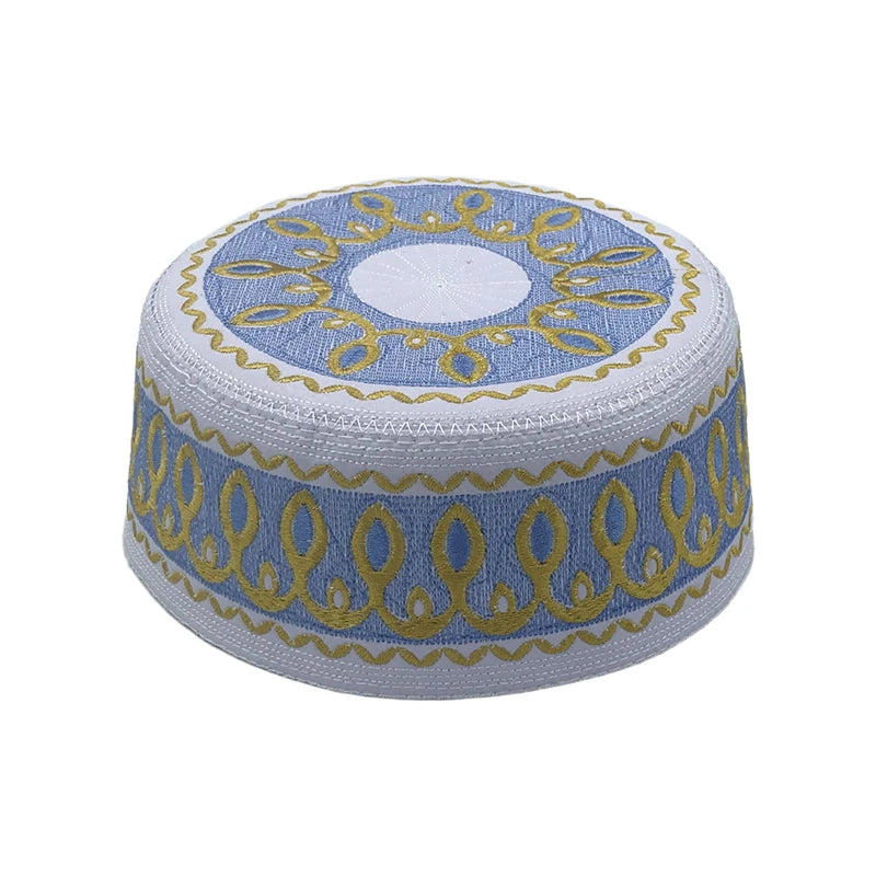 Fashion Embroidery Muslim Hat Men Prayer Worship Hats Casual Wedding Party Saudi Arabia Islamic Turban Cap 54-59 Flat-top Hat