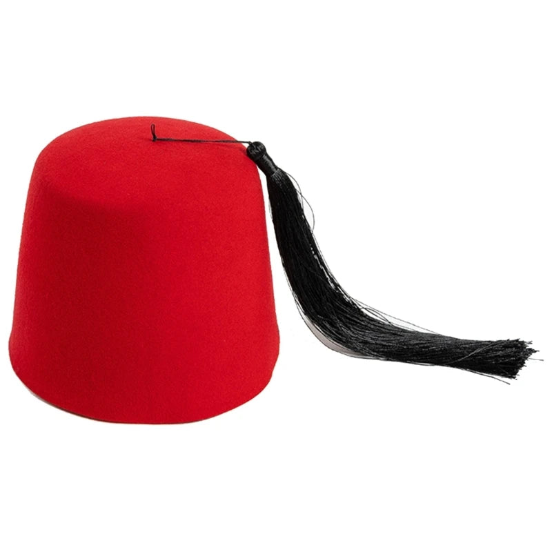 Turkish Shriner Fez Hat Felt, Arabian Moroccan Costume Tassels Turkey Tradition Ethnic Ottoman Felt Caps