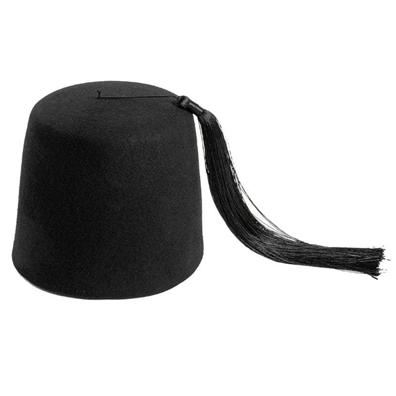 Turkish Shriner Fez Hat Felt, Arabian Moroccan Costume Tassels Turkey Tradition Ethnic Ottoman Felt Caps