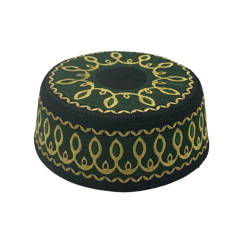 Fashion Embroidery Muslim Hat Men Prayer Worship Hats Casual Wedding Party Saudi Arabia Islamic Turban Cap 54-59 Flat-top Hat