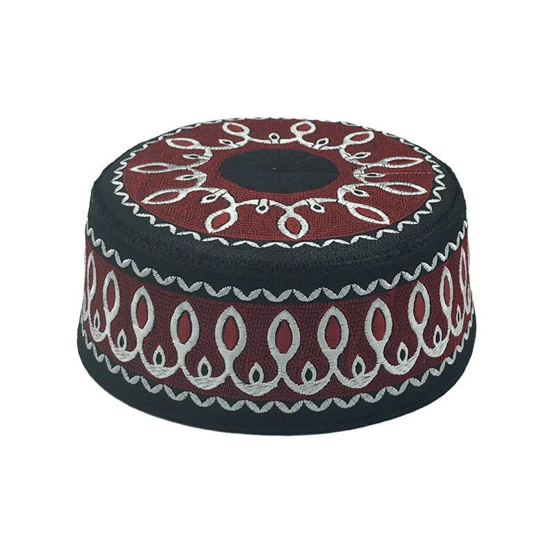 Fashion Embroidery Muslim Hat Men Prayer Worship Hats Casual Wedding Party Saudi Arabia Islamic Turban Cap 54-59 Flat-top Hat