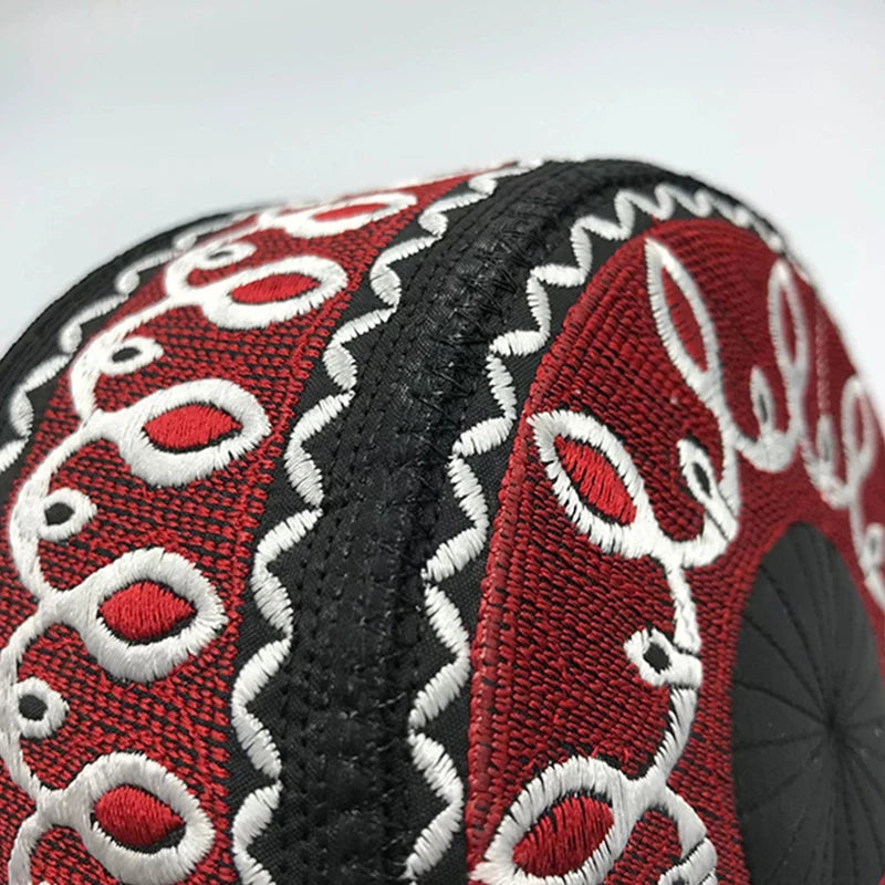 Fashion Embroidery Muslim Hat Men Prayer Worship Hats Casual Wedding Party Saudi Arabia Islamic Turban Cap 54-59 Flat-top Hat