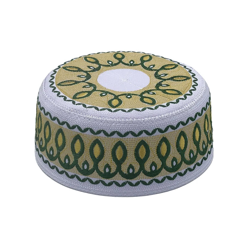 Fashion Embroidery Muslim Hat Men Prayer Worship Hats Casual Wedding Party Saudi Arabia Islamic Turban Cap 54-59 Flat-top Hat