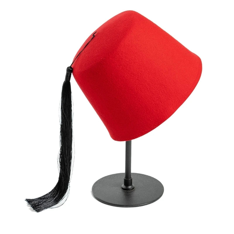 Turkish Shriner Fez Hat Felt, Arabian Moroccan Costume Tassels Turkey Tradition Ethnic Ottoman Felt Caps