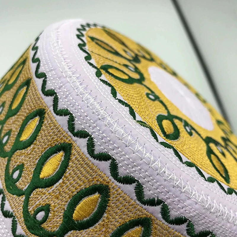 Fashion Embroidery Muslim Hat Men Prayer Worship Hats Casual Wedding Party Saudi Arabia Islamic Turban Cap 54-59  Flat-top Hat