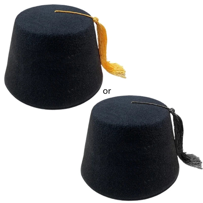 Red Fez Hat Traditional Moroccan Tarboosh Hat Ethnic Felt Beanie Headgear Dropship