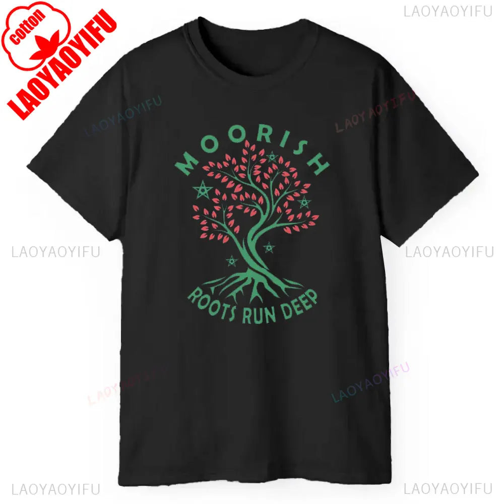 Moorish Roots Run Deep Moors Black History Moorish American Men's Classic Graphic T Shirts Tee Summer Cotton Tee Tops 2025 Shirt