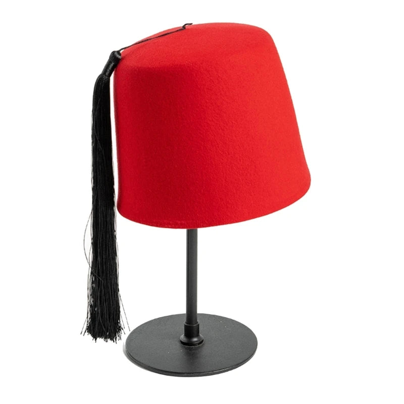 Turkish Shriner Fez Hat Felt, Arabian Moroccan Costume Tassels Turkey Tradition Ethnic Ottoman Felt Caps