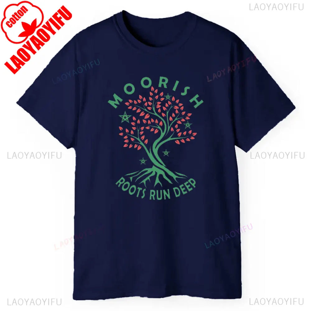 Moorish Roots Run Deep Moors Black History Moorish American Men's Classic Graphic T Shirts Tee Summer Cotton Tee Tops 2025 Shirt