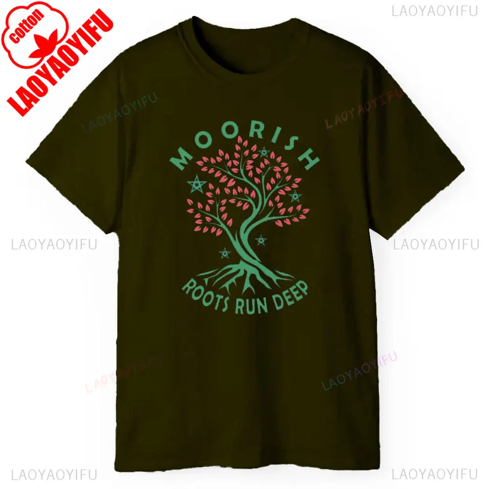 Moorish Roots Run Deep Moors Black History Moorish American Men's Classic Graphic T Shirts Tee Summer Cotton Tee Tops 2025 Shirt
